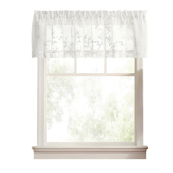 Ellis Curtain Brewster 100% Polyester Tailored Embroidered Sheer Rod Pocket Valances 70" x 15" White