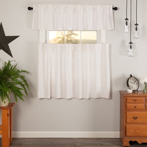 VHC Brands Simple Life Flax Antique White 3 PC Curtain Set (1 Valance 16x72 and 2 Tier 36x36)