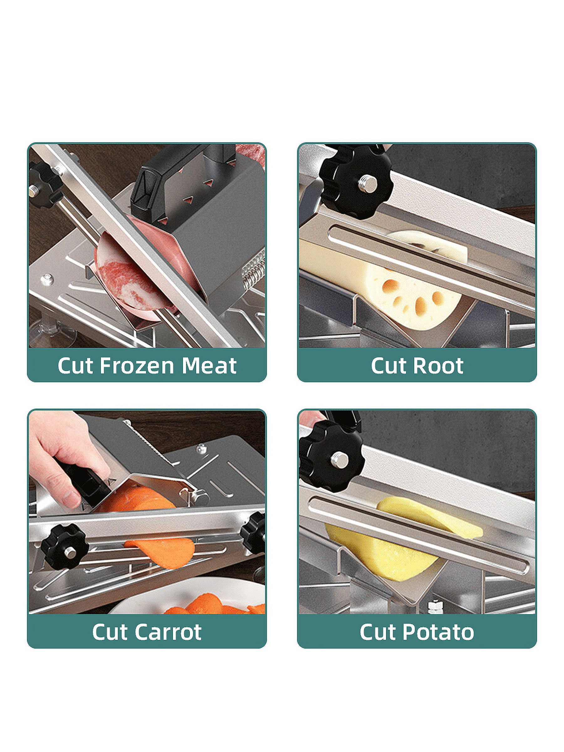 PAYISHO Stainless Steel Food Slicer,Manual Frozen Meat Slicer Beef and Mutton Roll Meat Cleavers Machine for Home Cooking of BBQ Hot Pot