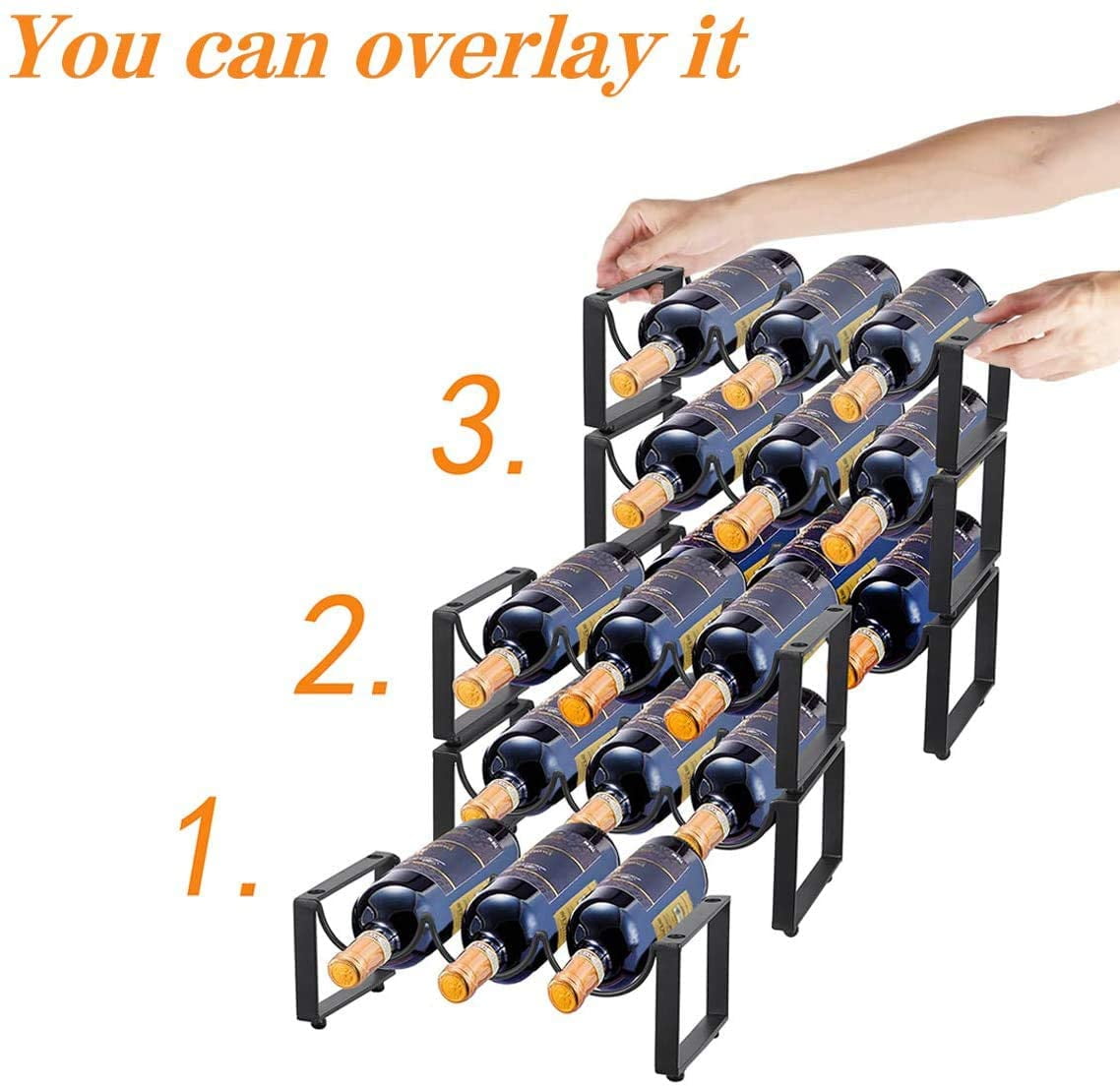 Buy Wine Rack 2 Tier FreeStanding Black Metal Wine Racks Six Bottle
