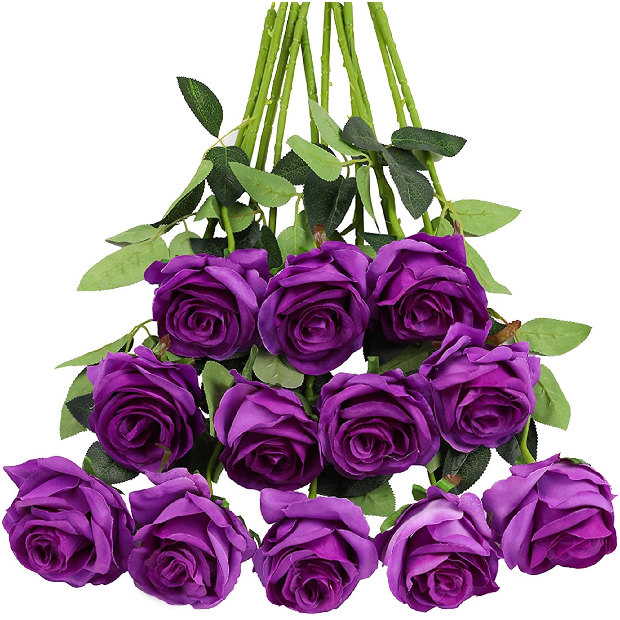 Burgundy Roses Artificial Flower 12Pcs Realistic Long Single Stem Fake Silk Red Roses Bouquet for Party Home Wedding Centerpiece Hotel Office Halloween Decor