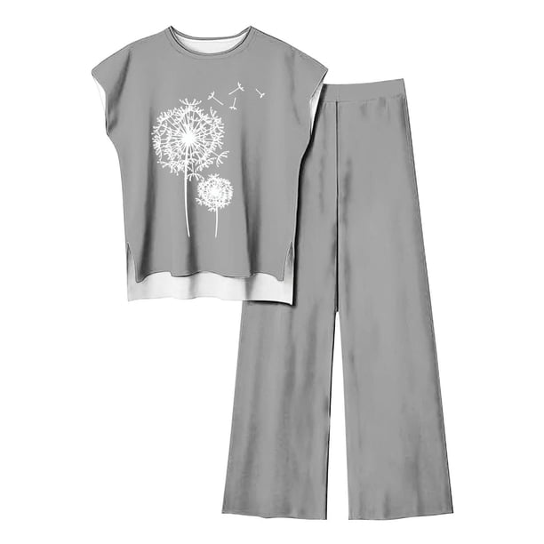 Pantalones Casuales sin Mangas Impresos con Cuello Redondo Conjunto Superior, Pantalones Ligeros Mujeres para Primavera Verano