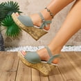 thumbnail image 3 of Rokment Women's Platform Wedge Dressy Sandals Trendy Casual Faux Wood Chunky High Heels Peep Toe Ankle Strap Summer Shoes for Daily Vacation Green Size 9.5, 3 of 8