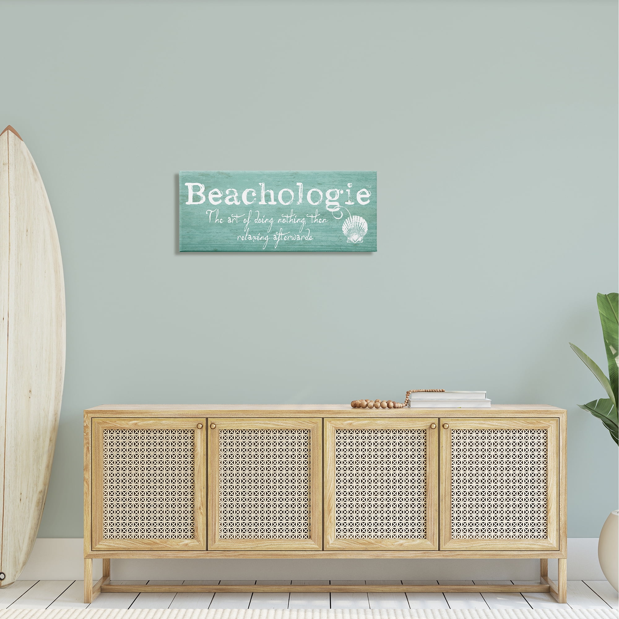 Stupell Industries Beachologie Weathered Sign Clever Grainy Shell Motif Graphic Art Gallery Wrapped Canvas Print Wall Art, Design by Graffitee Studios