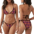 thumbnail image 3 of Gaeub Purple Yellow Buffalo Plaid Print Women's Triangle Bikini,String Bikini Set,Two Piece Swimsuit Bathing Suits, 3 of 5