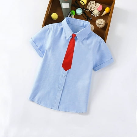 

Borniu Toddler Boy Clothes Savings!Toddler Boys Fashion Short Sleeve Blouse Solid Color Gentleman s School Uniform Shirt Tie Suit