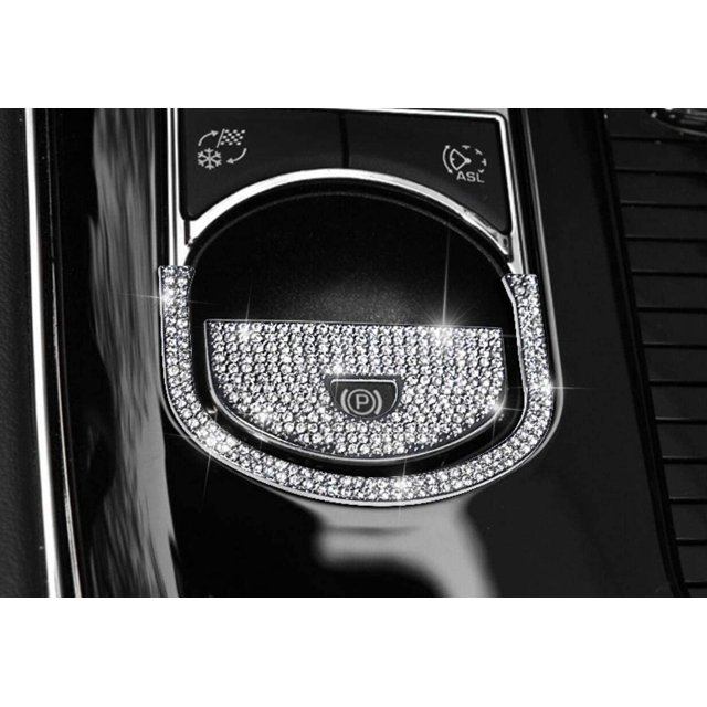 Bling Crystal Fashion Car Interior Bling Accessories for Jaguar XJ XF Car Parking Button 3D Rhinestone Decals Ring Car Bling Accessories Suitable for Ladies (Silver)