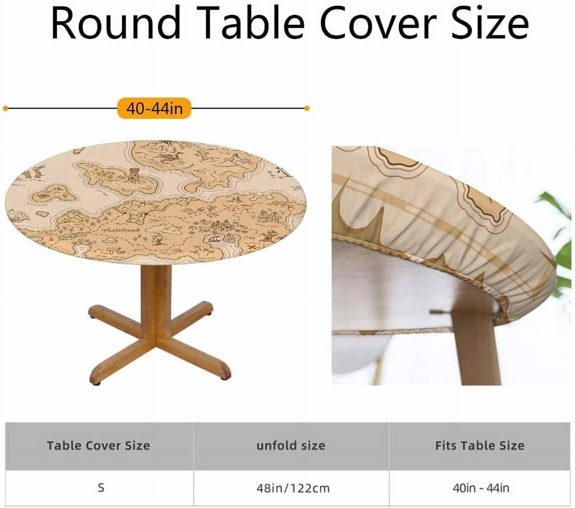 Guxxuil Round Fitted Tablecloth - Atomic Mid-Century Pattern, Waterproof Oilcloth For 40-44" Tables