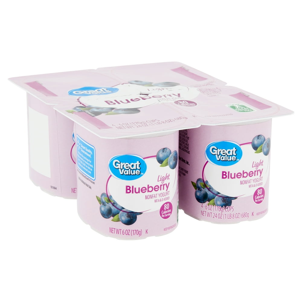 Great Value Light Blueberry Nonfat Yogurt, 6 oz, 4 count