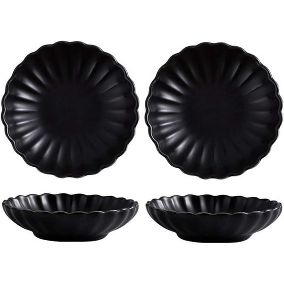 3.5 Inches Flower Shape Ceramic Sauce Dish,Mini Side Seasoning Dish,Condiment Dishes/Sushi Soy Dipping Bowl,Snack Serving Dishes,Porcelain Small Saucer Set(Set of 4)