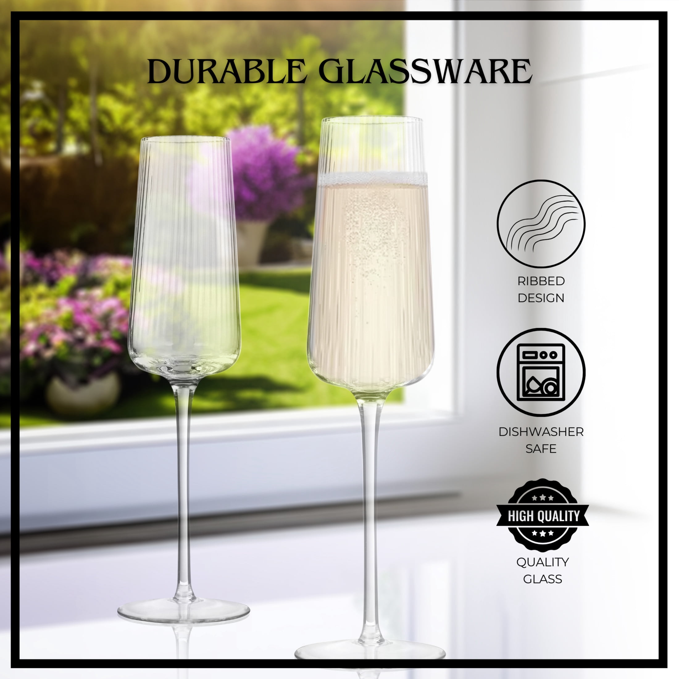 Artland Soho Optic 8.5 oz Champagne Flute, Set of 4 - Modern Stemmed Glasses - Ideal for Weddings, Parties, Mimosas, Prosecco, Sparkling Wine, Excellent Gift Idea, Dishwasher Safe (Clear)