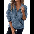 thumbnail image 2 of Suéter de Larga con Cremallera de un Cuarto para Mujer, Sudadera de Forro con Capucha, Sudaderas con Solapa, Suéteres Cálidos con Bolsillos. Azul M, 2 of 9
