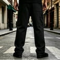 thumbnail image 6 of Men Soft Knit Cargo Sweatpants Sevevn Oversized Side Patch Utility Pockets Elastic Waist Wide Straight Leg Solid Loose Trousers For Street Sports And Daily Relax Wear, 6 of 8