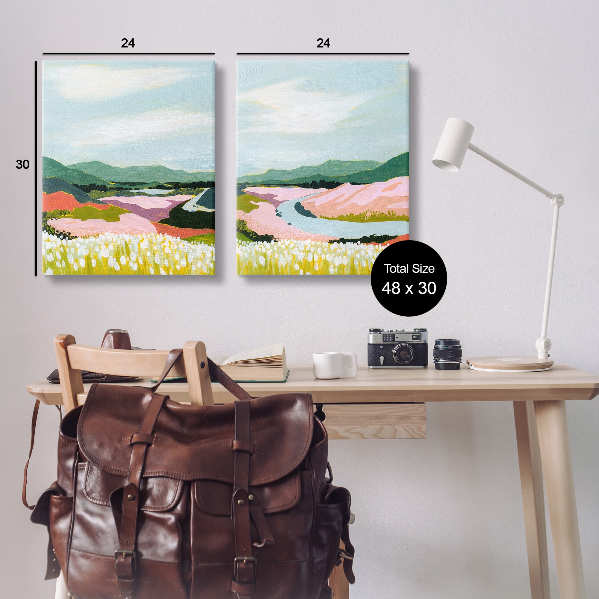 Stupell Industries Mountain Valley Meadow Landscape Painting Gallery Wrapped Canvas Art Print Wall Art, 24 x 30, Set of 2