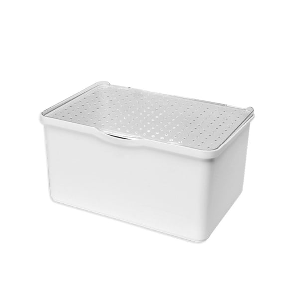 madesmart Bac à Couvercle Empilable Moyen - Blanc / COLLECTION Empilable / Couvercle Transparent Attaché pour Visibilité / Organisateur Multi-Usage / Pieds en Caoutchouc Antidérapants / Sans BPA