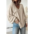 thumbnail image 3 of FreshPretty Women's Ribbed Long Sleeve Tops Summer Spring Pullover Knit Casual V Neck Blouses Trendy Loose Fit Tunic Top, 3 of 7