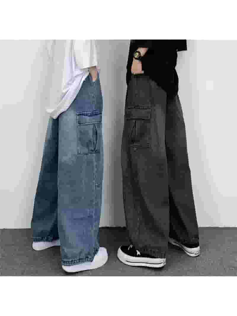 【WOOHWA】RETRO DENIM WIDE JK DanceeMangoo Baggy Jeans Mens Womens Harajuku Wide Leg