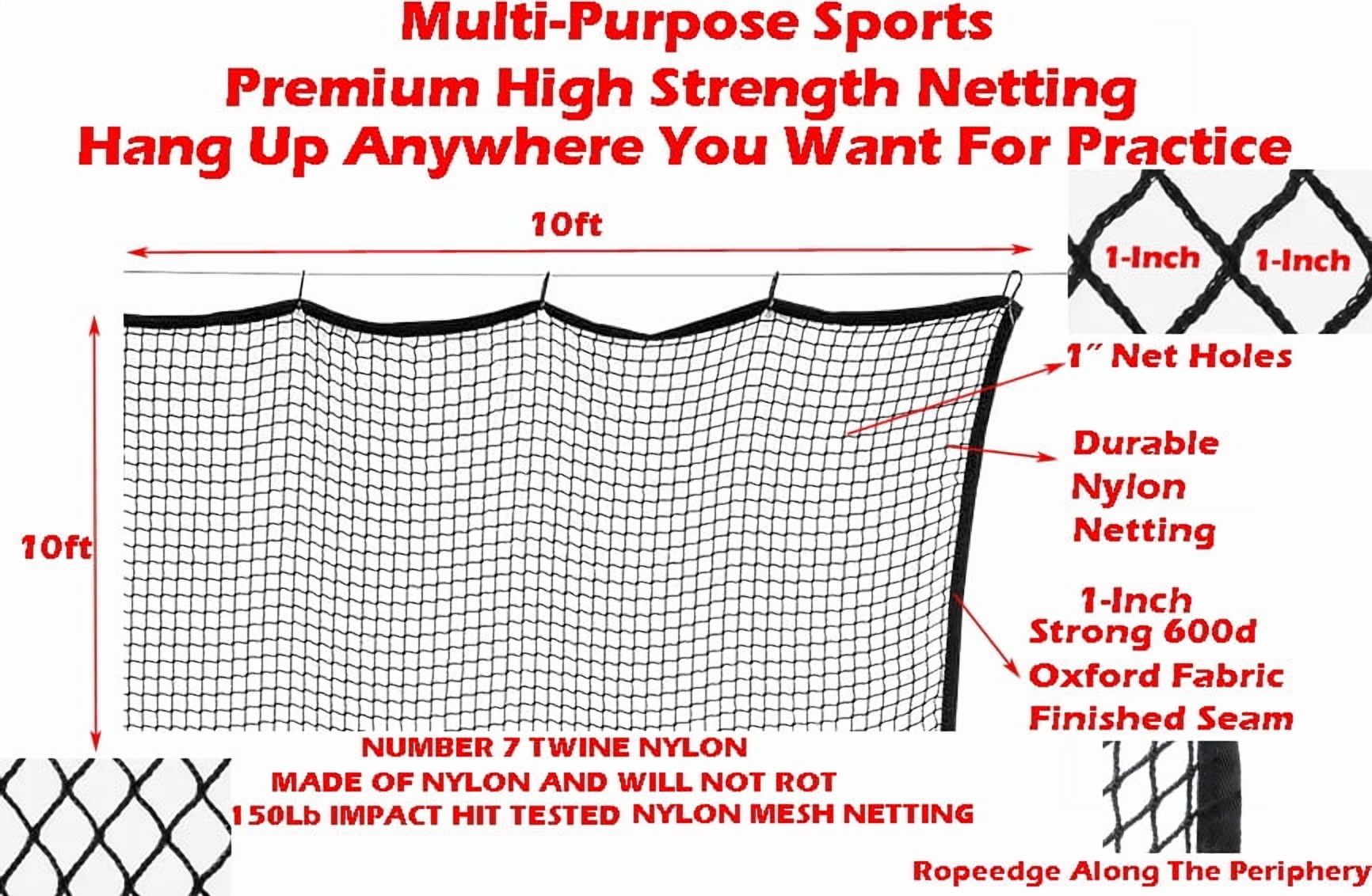 10ft x 10ft Sports Netting Golf Hitting Practice Net Strong 150 LB Tested Nylon Mesh Net 1-Inch Mesh Holes for Golf Baseball Hockey Soccer Lacrosse LAX