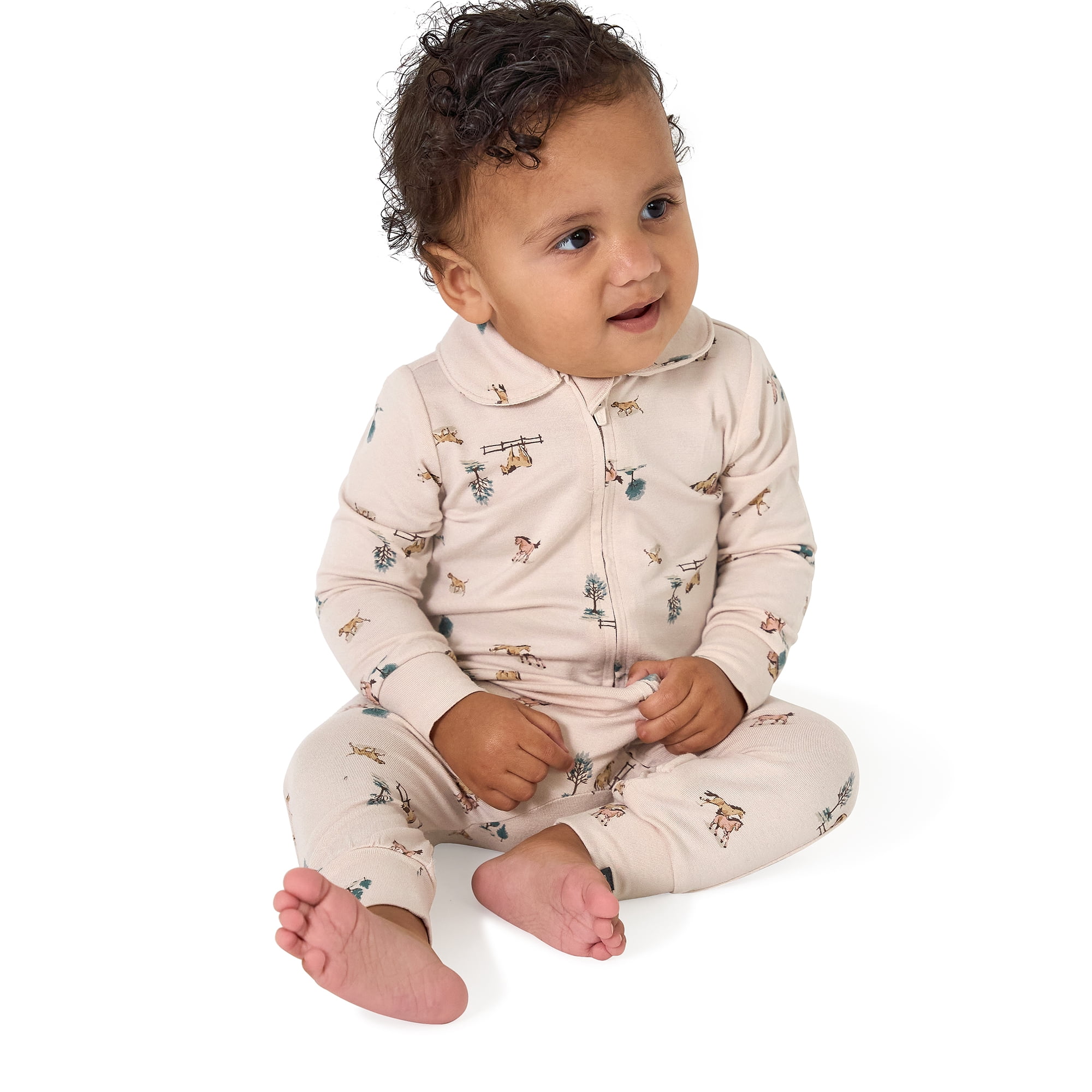Modern Moments by Gerber Baby Boy Tow-Way Zip Viscose Peter Pan Collar Coverall, Sizes Newborn - 24 Months