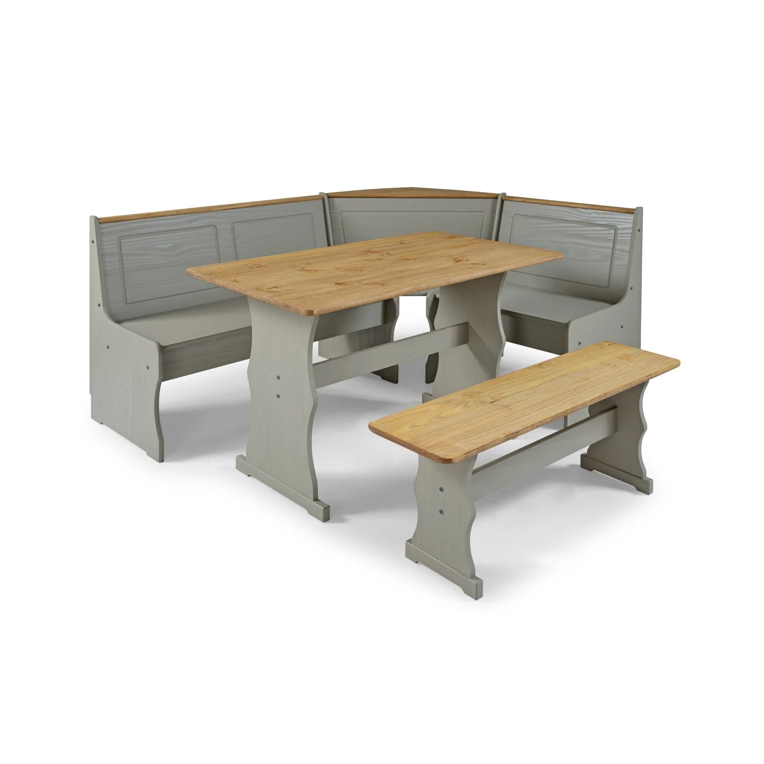 OS Home and Office Furniture Solid Pine Corner Dining Booth in Gray