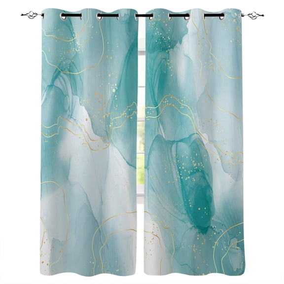 Marble Aqua, Blackout Curtains 63 Inches Long, Gradient Gold Aesthetics Abstract Minimalist Art Thermal Insulated Black Out Curtains, Darkening Window Curtain for Bedroom Living Room 42"x63" 2 Panels