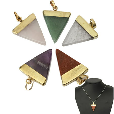 Fashion Women Gold Plated Triangle Gemstone Stone Necklace Pendant Pendulum Bead Popular,fluorite
