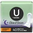 thumbnail image 1 of U by Kotex Clean & Secure Overnight Maxi Pads, 40 Count, 1 of 8