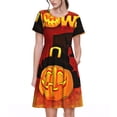 thumbnail image 1 of Bixox Robe d'Été à Manches Courtes pour Femmes Robe Ample Longueur Genou avec Poches-Citrouille Halloween, 1 of 7