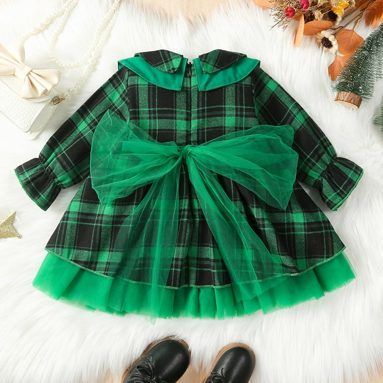 green emerald velvet dress Green Gingham Mama's Girl Smocked Ruffle Dress M(3yrs) main image 0