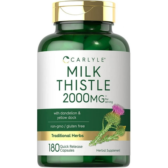 Milk Thistle 2000mg | 180 Capsules | with Dandelion & Yellow Dock | for Men and Women | by Carlyle