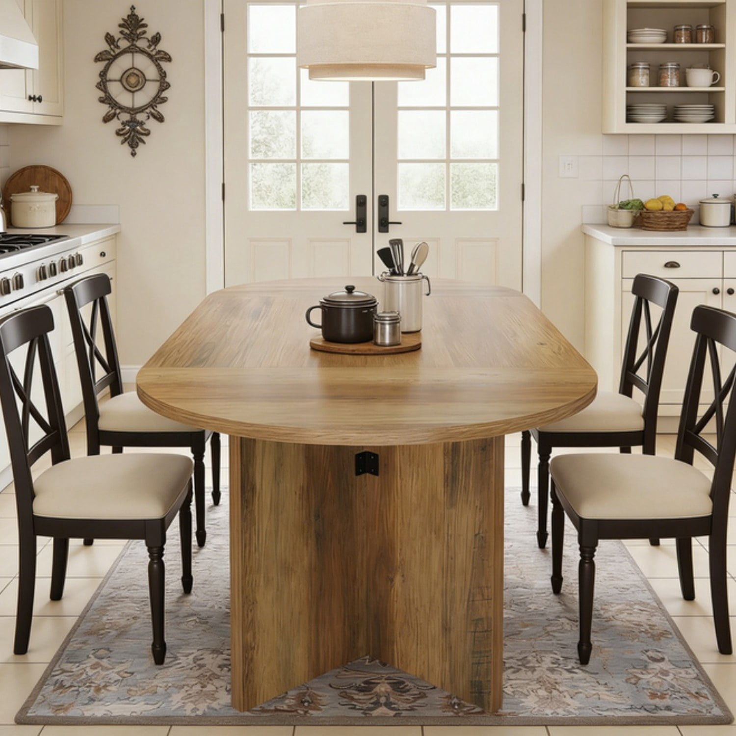 Farmhouse Oval Dining Table, 63 in Long, Seats 4-6, Brown