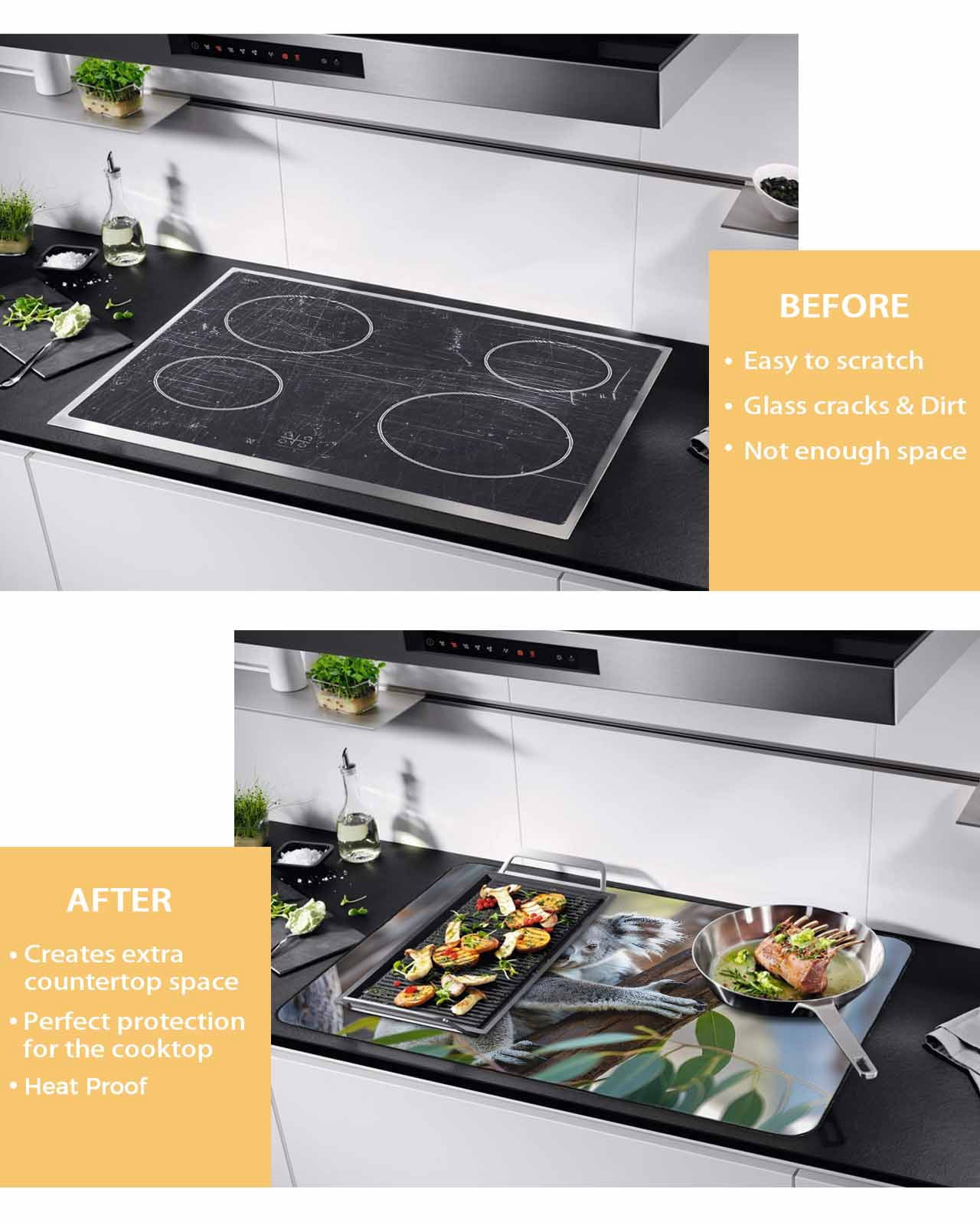 Large Induction Cooktop Protector Mat Koala Stove Top Covers for Electric Stove, Grey Animals Modern Art Forest Decorative Stove Burner Cover Mats, Glass Top Stove Cover