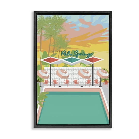 Stupell Industries Palm Springs Pool Time Landscape & Nature Painting Black Floater Framed Canvas Art Print Wall Art, 17 x 25