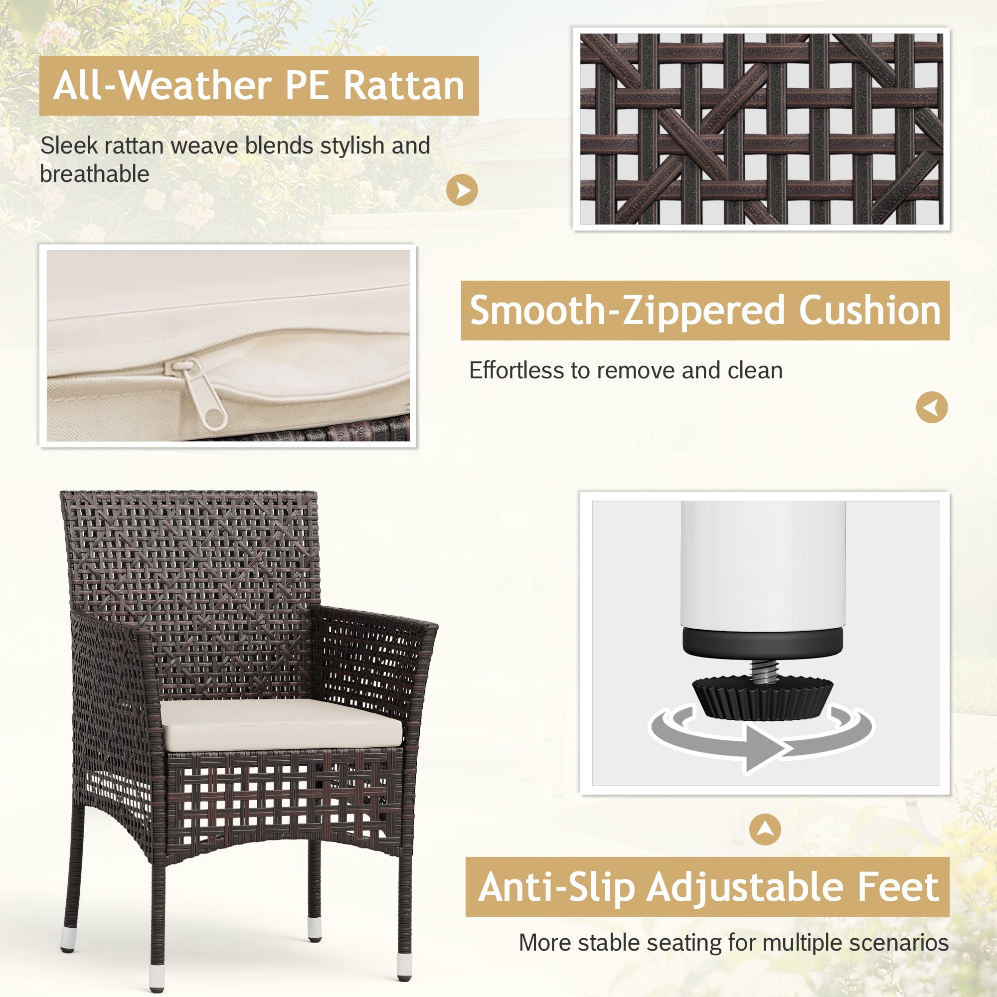 Lacoo 3 Pieces Outdoor conversation Set Rattan Patio Furniture Bistro Chat Chairs Set of 2 with Table for Garden Porch, Brown