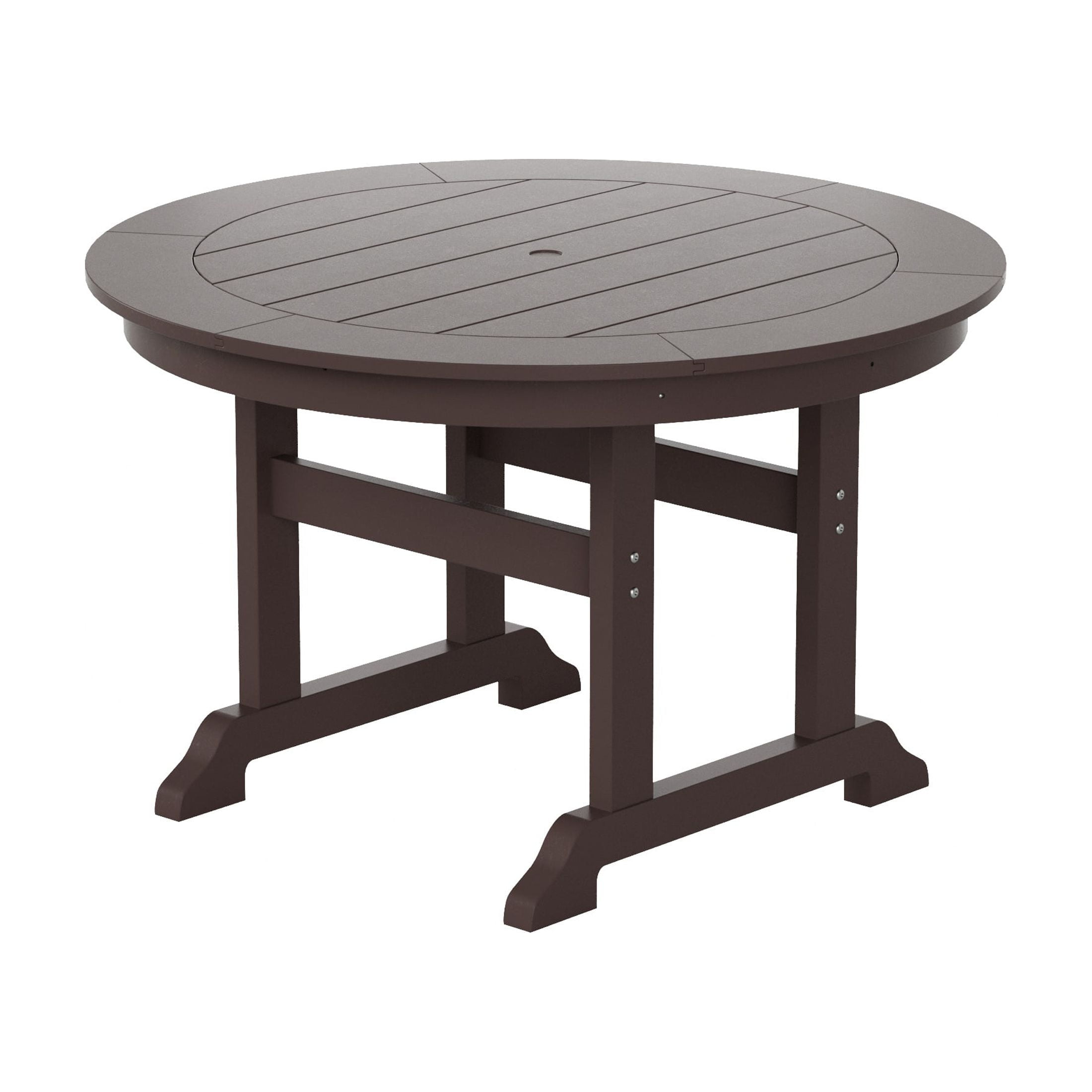 WestinTrends Malibu 5 Piece Adirondack Patio Dining Set, All Weather Poly Lumber Outdoor Table and Chairs Furniture Set, 47" Trestle Round Dining Table and 4 Adirondack Dining Chair, Dark Brown