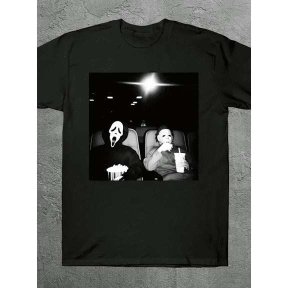 Cotton retro 90s Halloween ghost face and Michael T-shirt men's summer street style T-shirt Halloween costume(2XL)