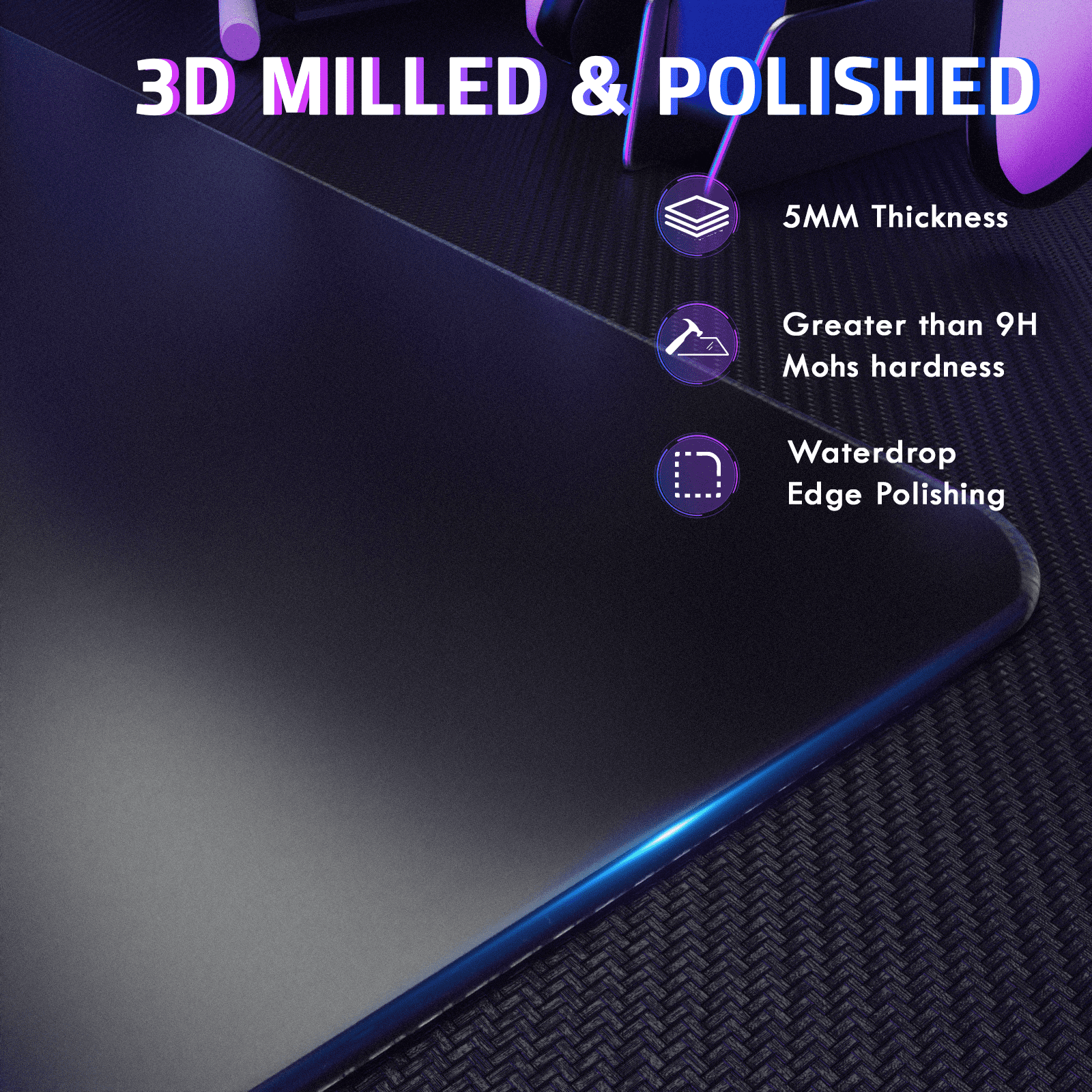 ATTACK SHARK CM05SE Glass Gaming Mouse Pad,16.14x12.20 in Tempered Glass Hard Mouse Pad with Nano-Textured Surface, Non-Slip PU Leather Base,9H Scratch Resistant Large Mouse Mat for FPS &PC Gaming