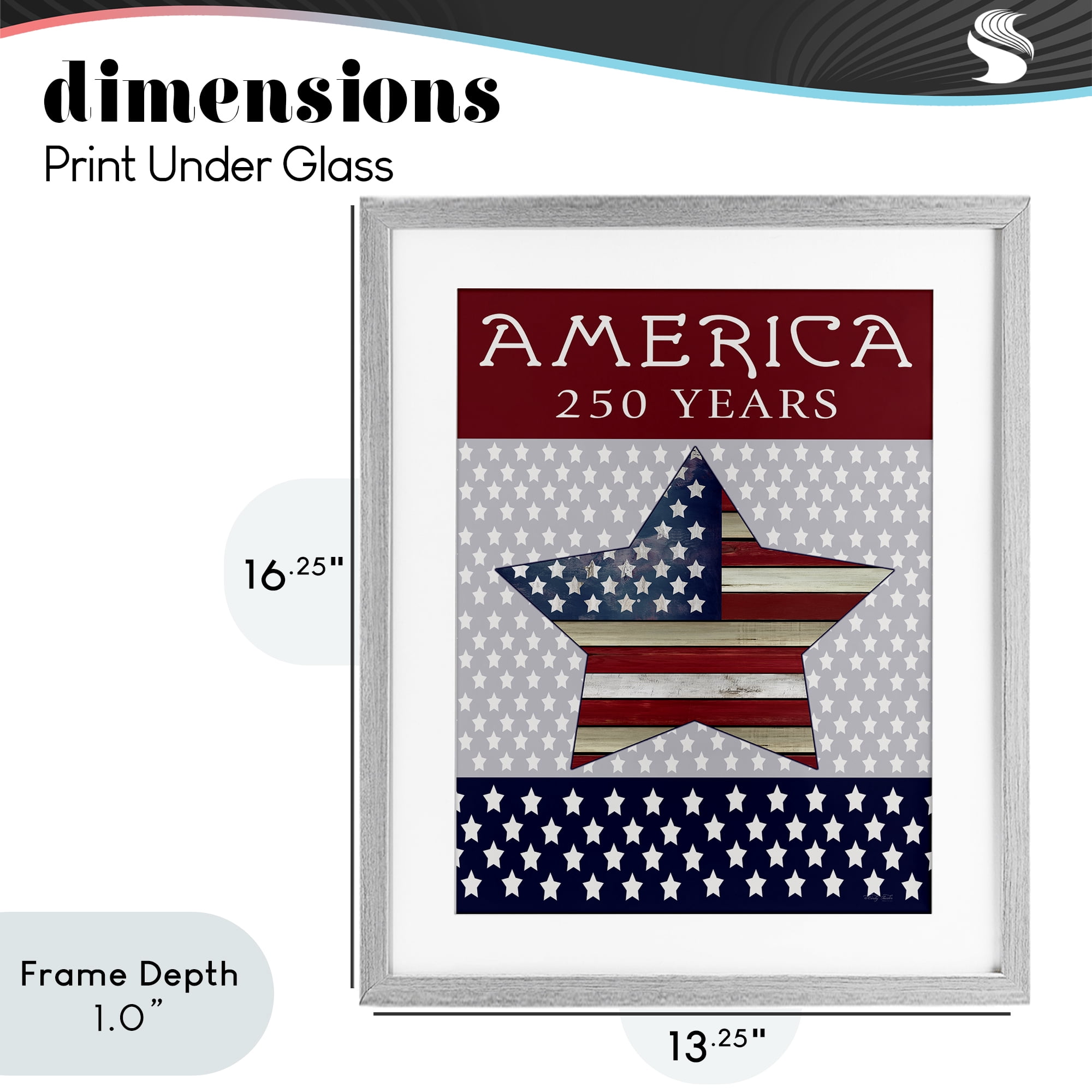 Stupell Industries Historic America 250 Years Gray Framed Print Under Glass, design by Cindy Jacobs