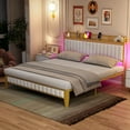 thumbnail image 3 of WhizMax Bed Frame with Led Lights and Storage Headboard, Upholstered Platform Bed with Charging Station, Heavy Duty, No Box Spring Needed, Easy Assembly, Linen White, QUEEN Size, 3 of 10