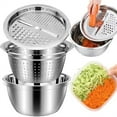 thumbnail image 3 of Multifunctional Stainless Steel Basin Set - with Grater & Strainer, Stackable, Dishwasher Safe, 3 of 6