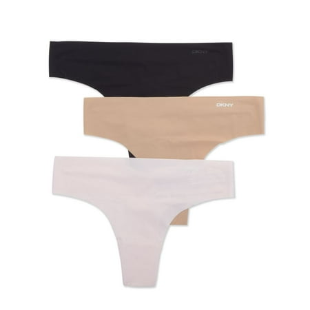 Women's DKNY DK5026B Thong - 3 Pack (Black/Blush/Beige XL)