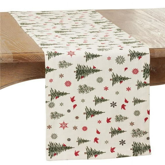 Saro Lifestyle Christmas Tree & Snowflakes Table Runner