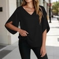 thumbnail image 5 of Zynoxe Womens 3/4 Ruffled Sleeve Tops Casual Solid Color V-neck Blouses for Daily Wear Summer Loose Flowy Business Work Shirt Tops Black XL, 5 of 6