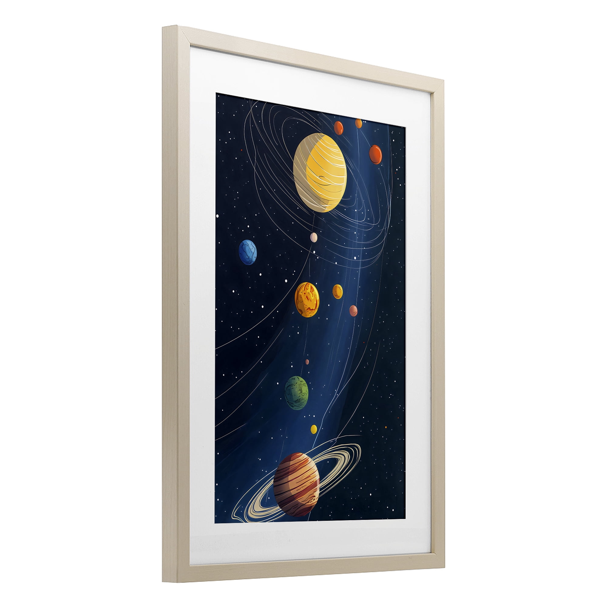 Stupell Industries Planets Aligned in Celestial Orbit Birch Framed Print Under Glass, design by Creative Studio