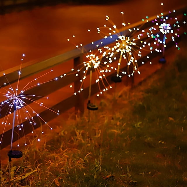 Lámpara solar LED de fuegos artificiales con forma de diente de león, lámpara de alambre de cobre, lámpara de pie para exteriores, jardín, patio, lámpara de césped de gypsophila