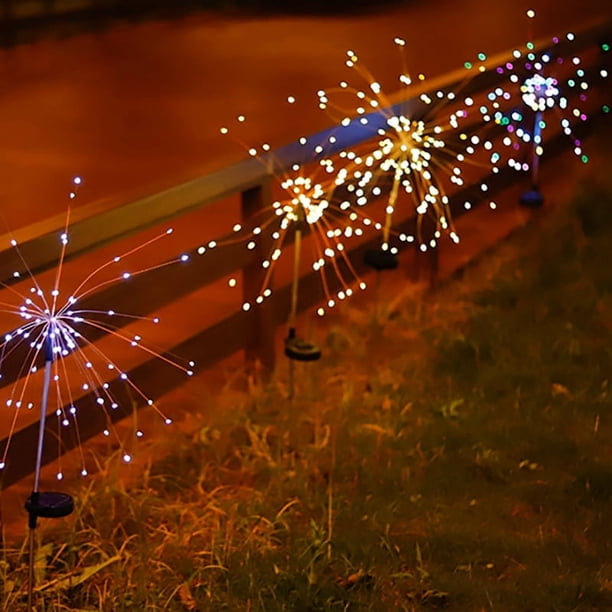 Lámpara solar LED de fuegos artificiales con forma de diente de león, lámpara de alambre de cobre, lámpara de pie para exteriores, jardín, patio, lámpara de césped de gypsophila