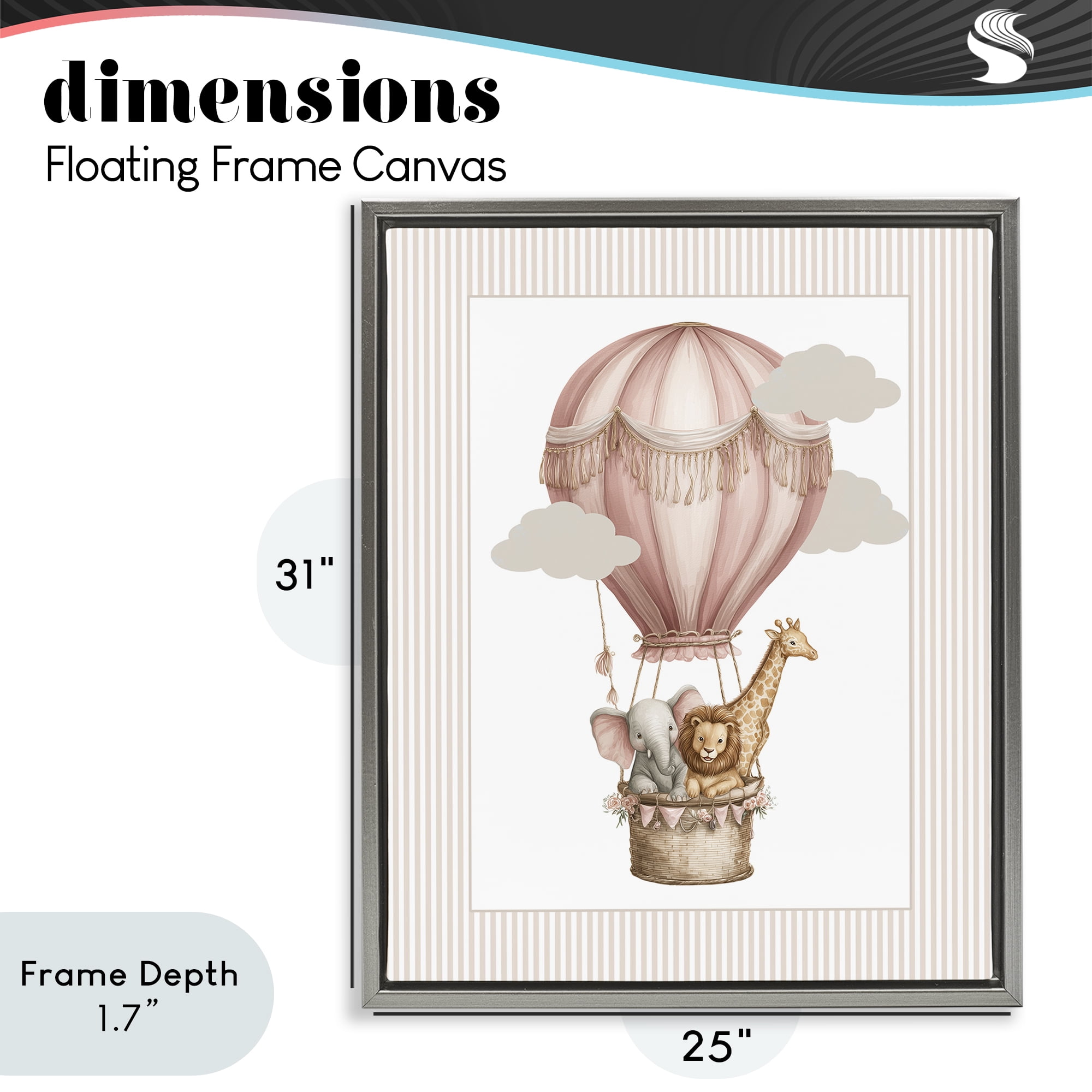 Stupell Industries Hot Air Balloon Animals Pink Gray Framed Floater Canvas Wall Art, design by Christine Simpson Art