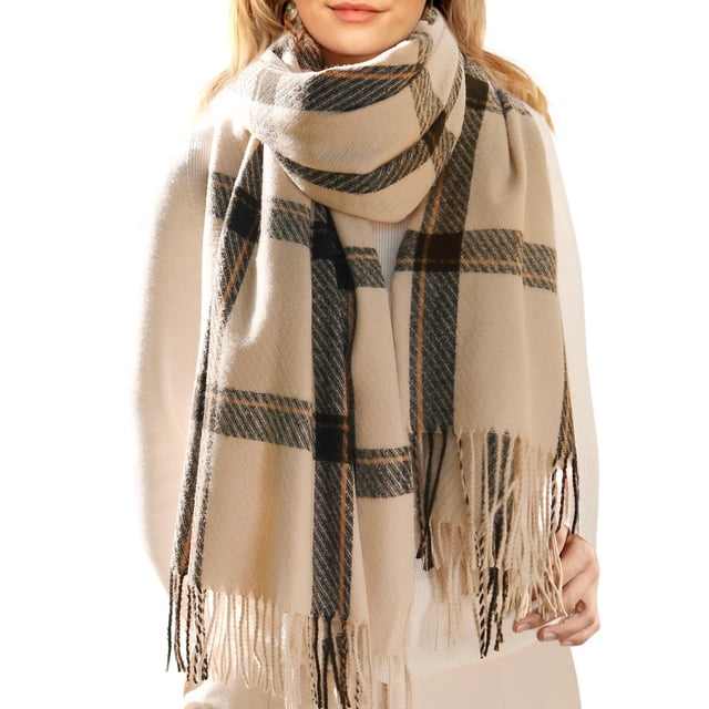 Bufanda de invierno FURTALK extragrande, suave, a cuadros y con flecos, 200 x 65 cm