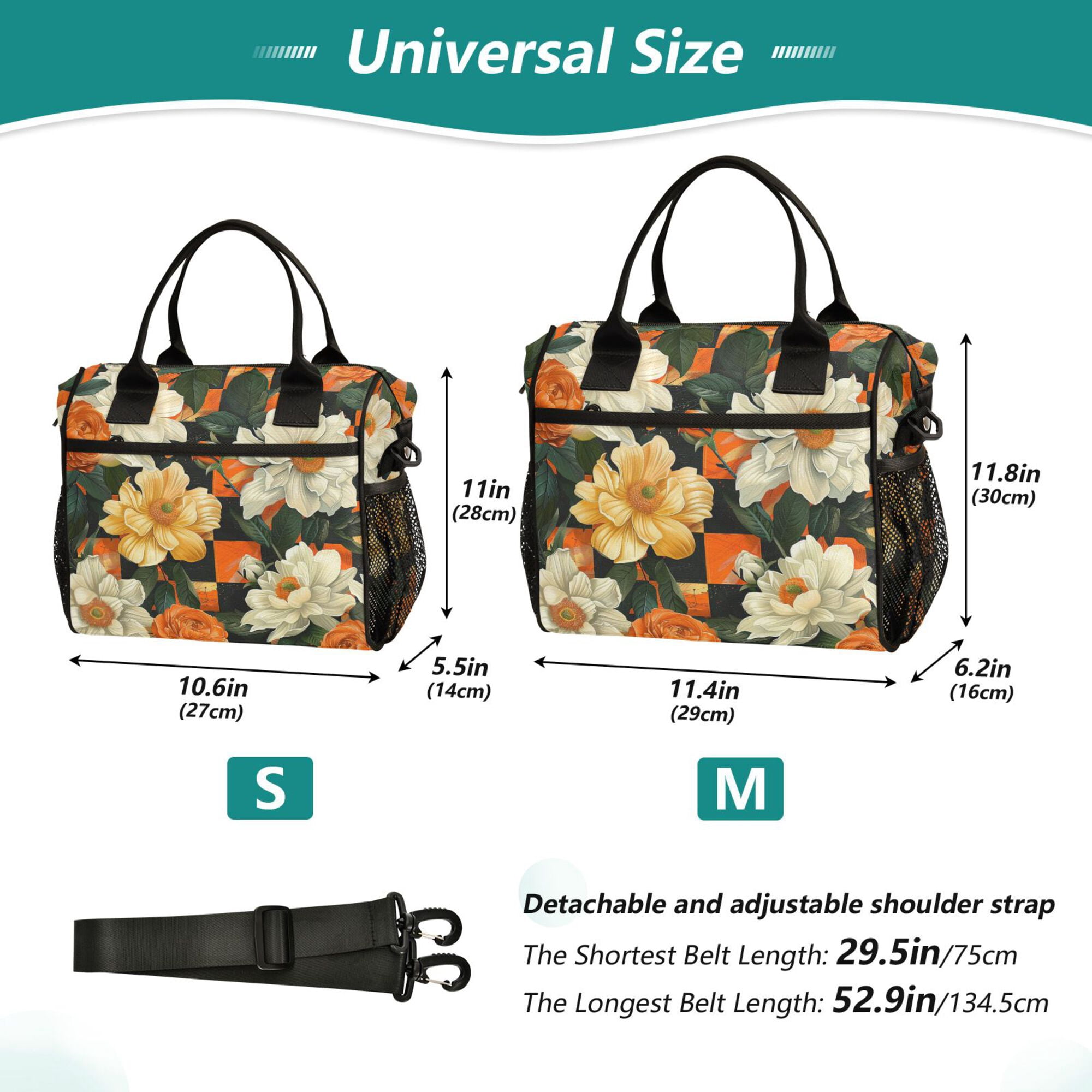 FORMRS Insulated Lunch Bag for Work School Unisex Large Capacity Cooler with Shoulder Strap, Bright Floral