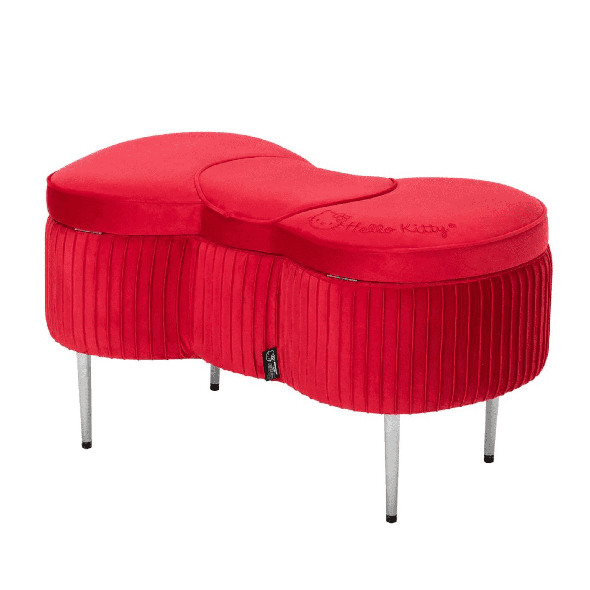 Impressions Vanity Hello Kitty Bow Velvet Ottoman Storage , Silver Metal Legs, Red